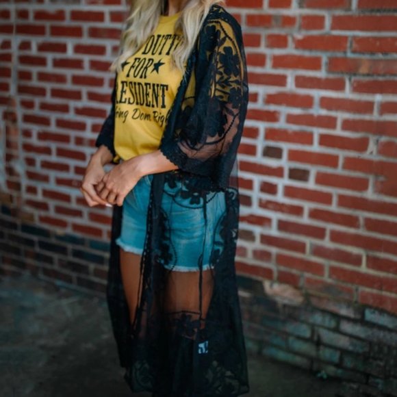 🔹New🔹Caldero Black Lace Duster - Picture 1 of 7